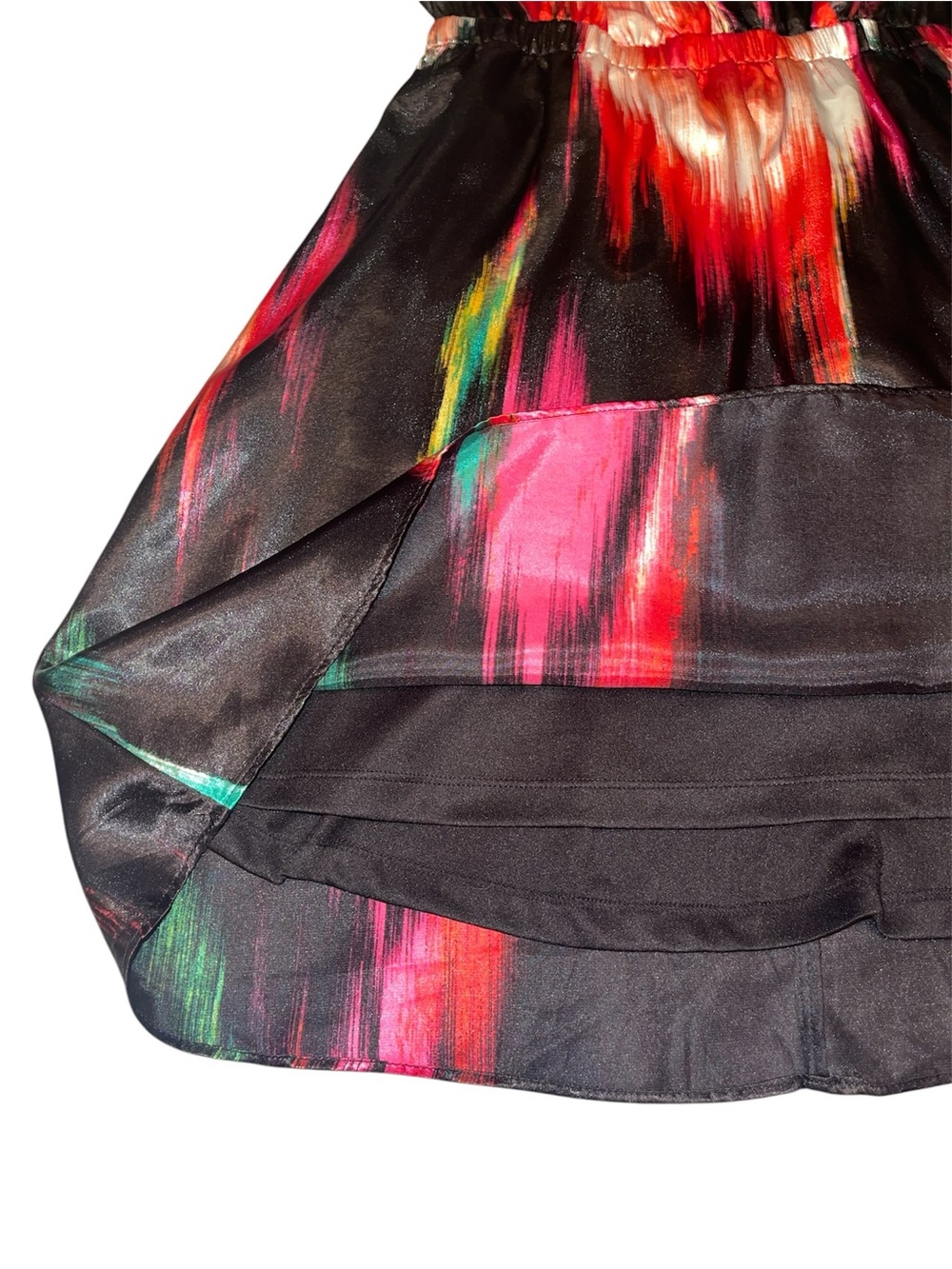 Charlotte Russe Black Multicolor Satin V-Neck Fit and Flare Party Dress Sz M - Picture 7 of 10
